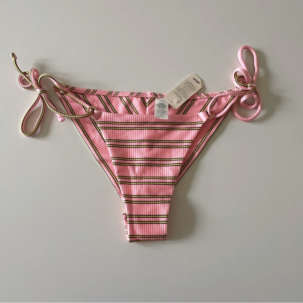 aerie Bikini Bottoms Side Tie Triangle Ribbed Pink Stripe Beach Coastal